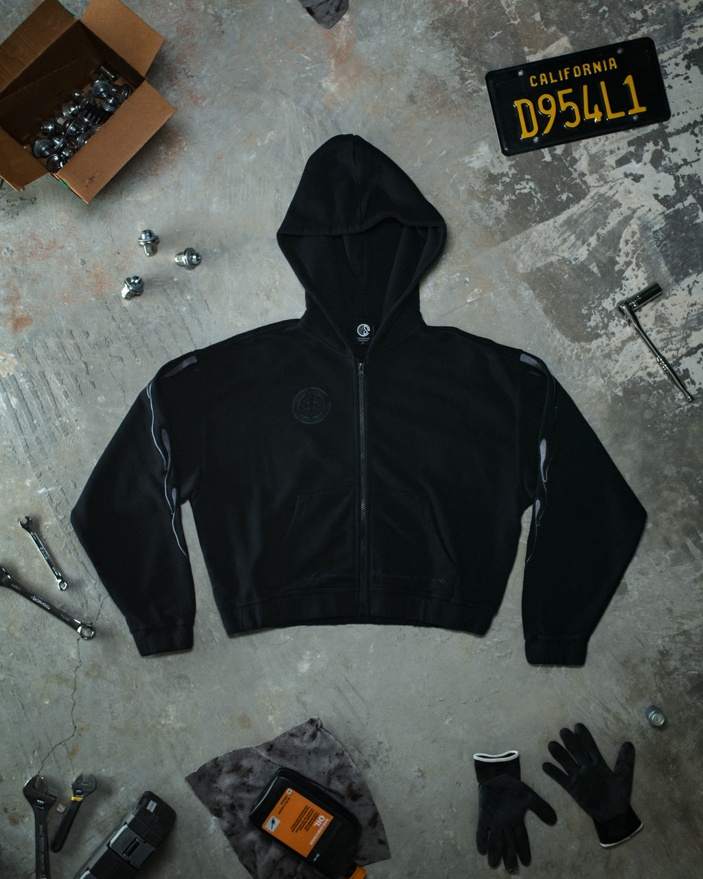 Flame Cropped Hoodie Blackout