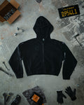 Flame Cropped Zip Up - Blackout