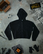 Flame Cropped Zip Up - Blackout
