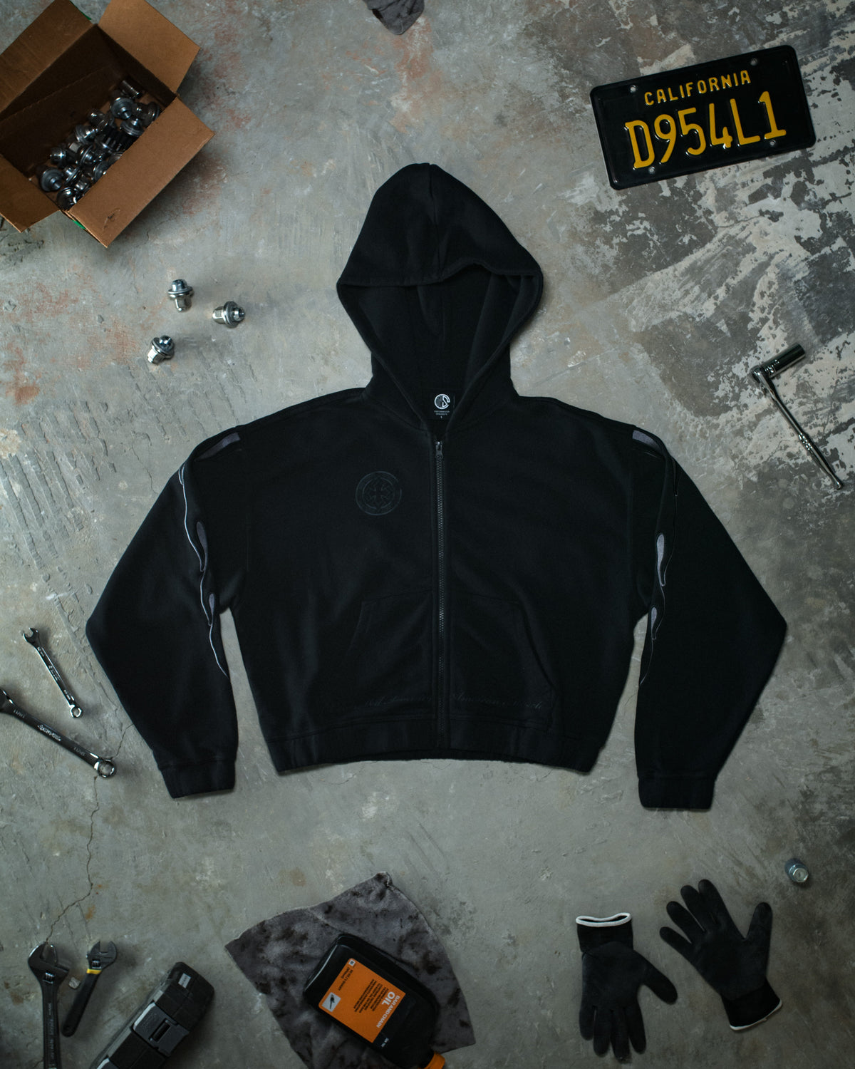 Flame Cropped Zip Up - Blackout