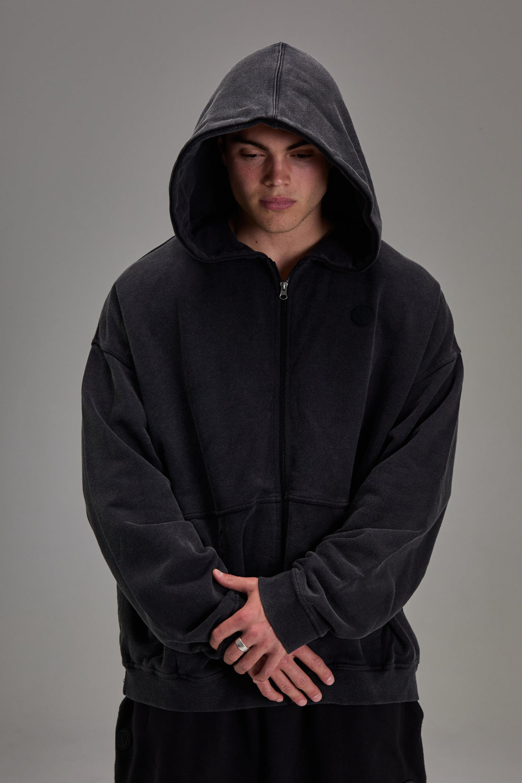 Embossed Heavyweight Zip-up - Black