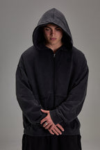 Embossed Heavyweight Zip-up - Black