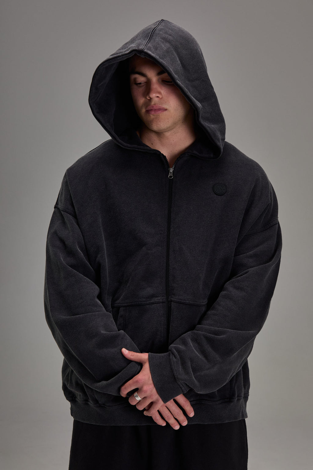 Embossed Heavyweight Zip-up - Black