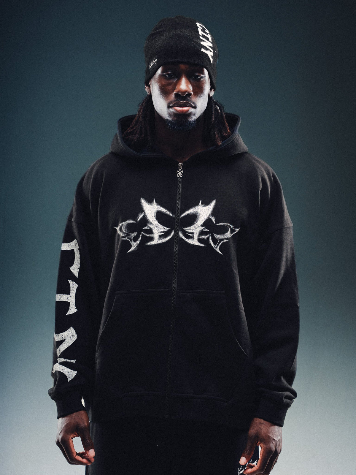 Butterfly Zip-Up - Black w/ White