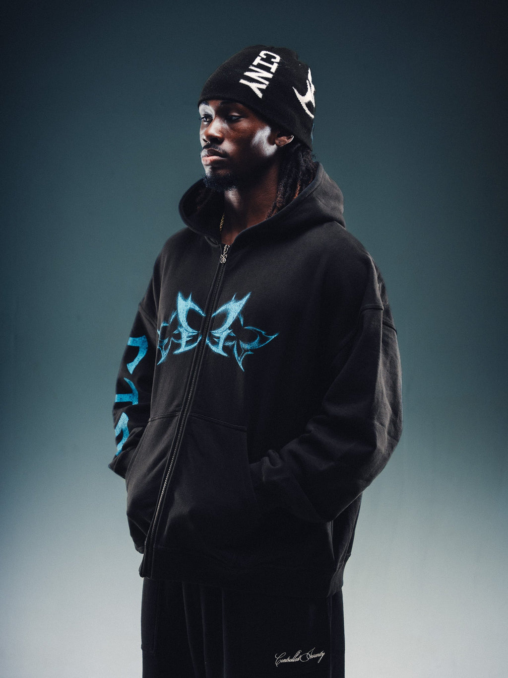 Butterfly Zip-Up - Black w/ Blue