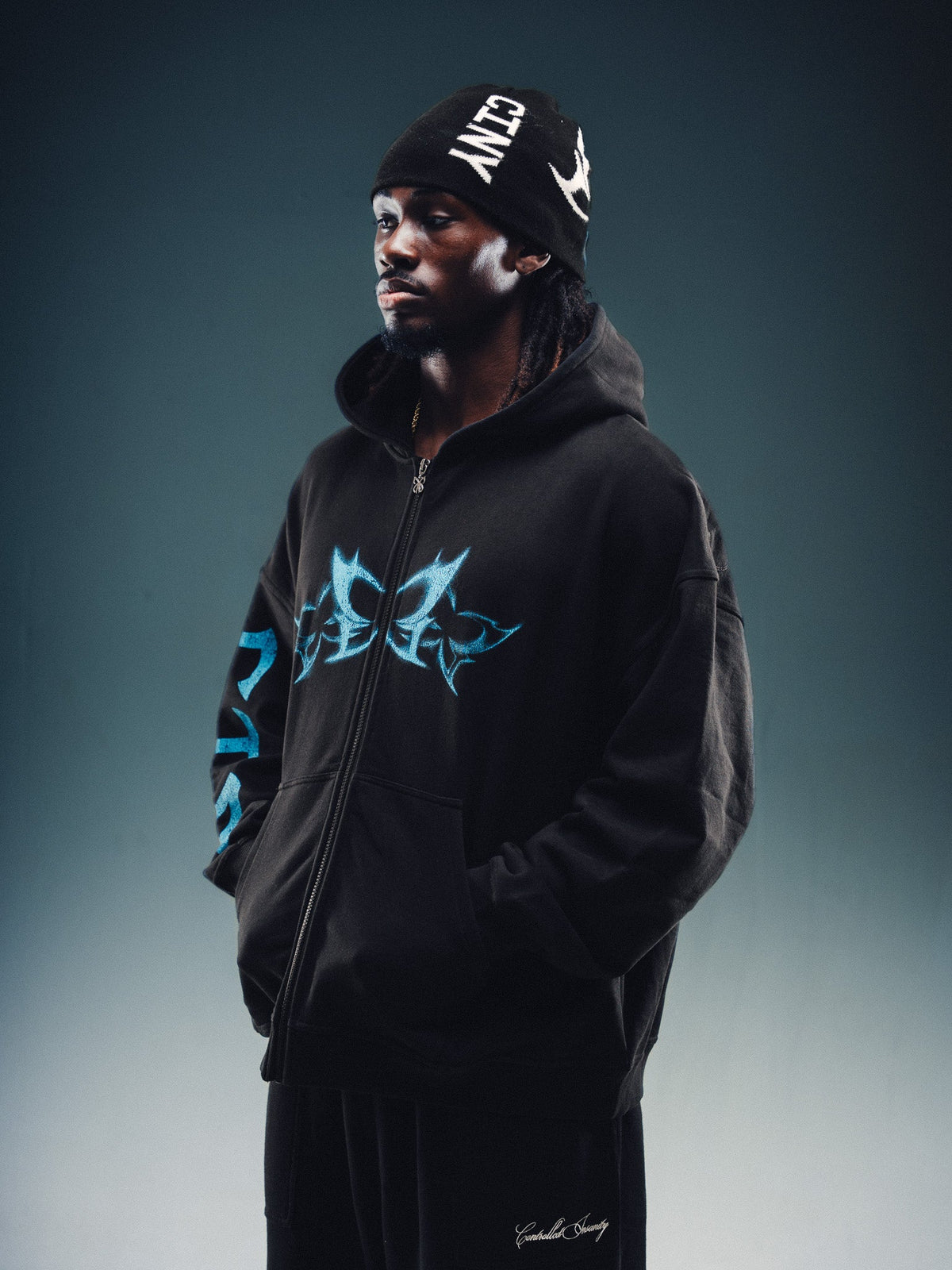 Butterfly Zip-Up - Black w/ Blue