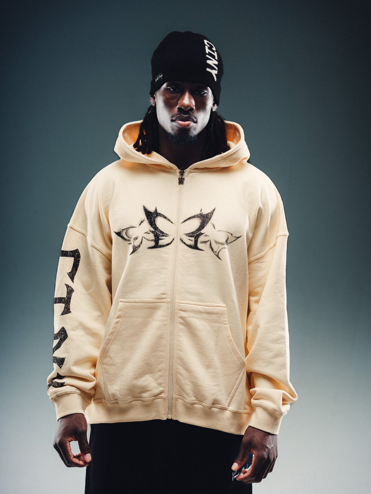Butterfly Zip-Up - Beige w/ Black