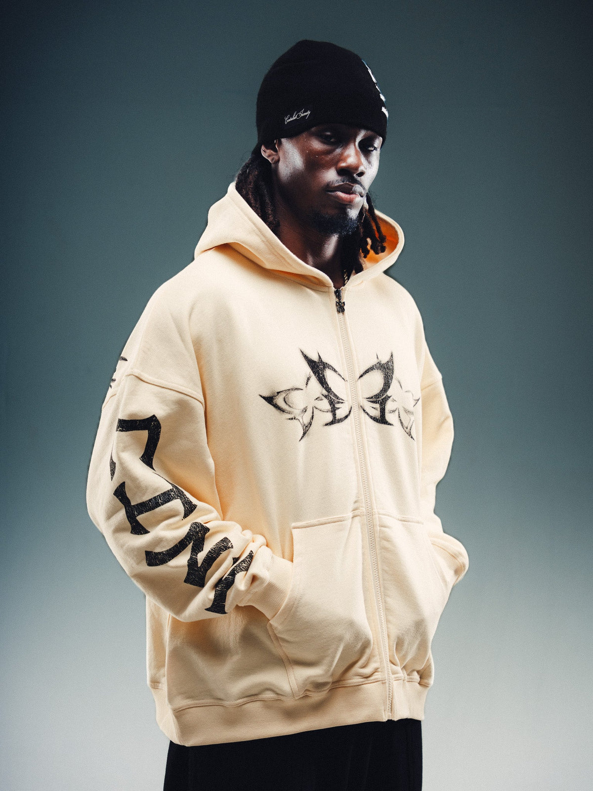 Butterfly Zip-Up - Beige w/ Black