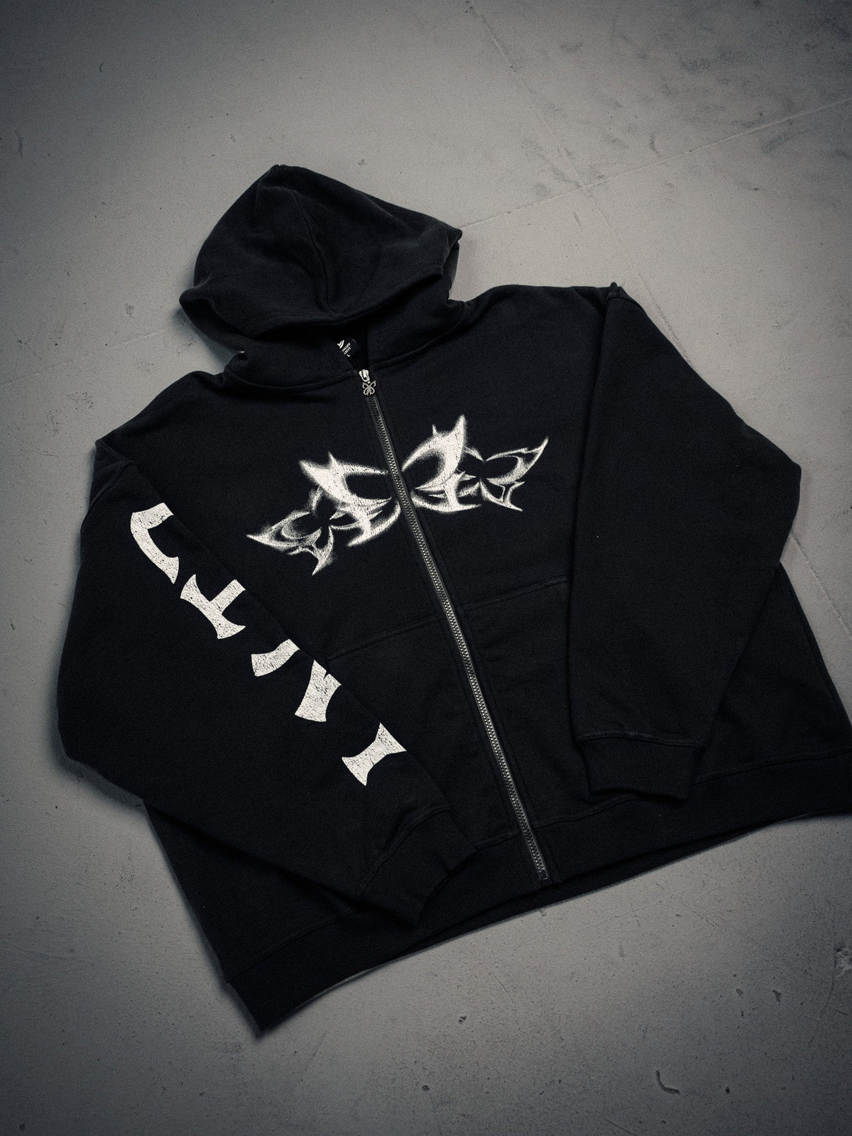 Butterfly Zip-Up - Black w/ White