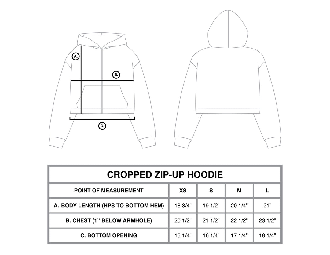 Flame Cropped Hoodie Glossy Pink size chart