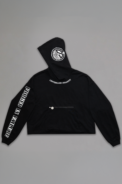 Black CI Patched Crop Hoodie