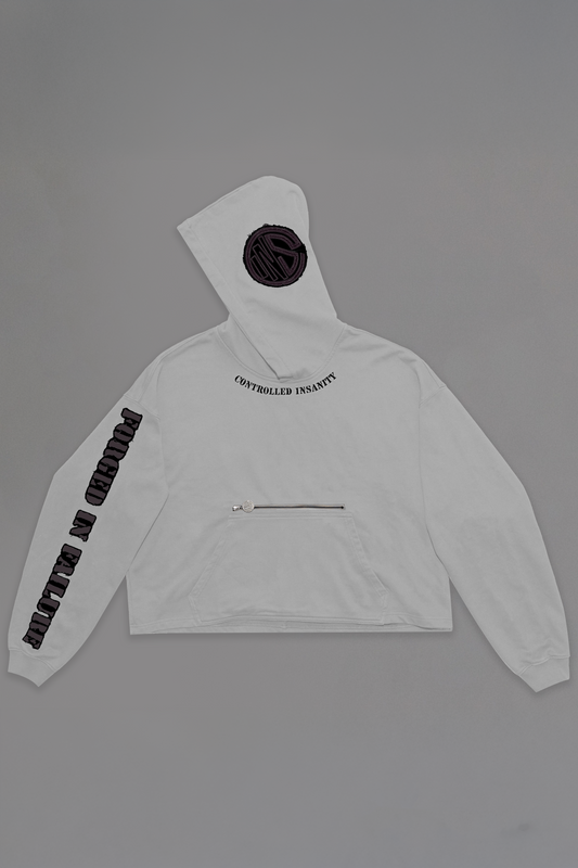 Silver Gray CI Patched Crop Hoodie