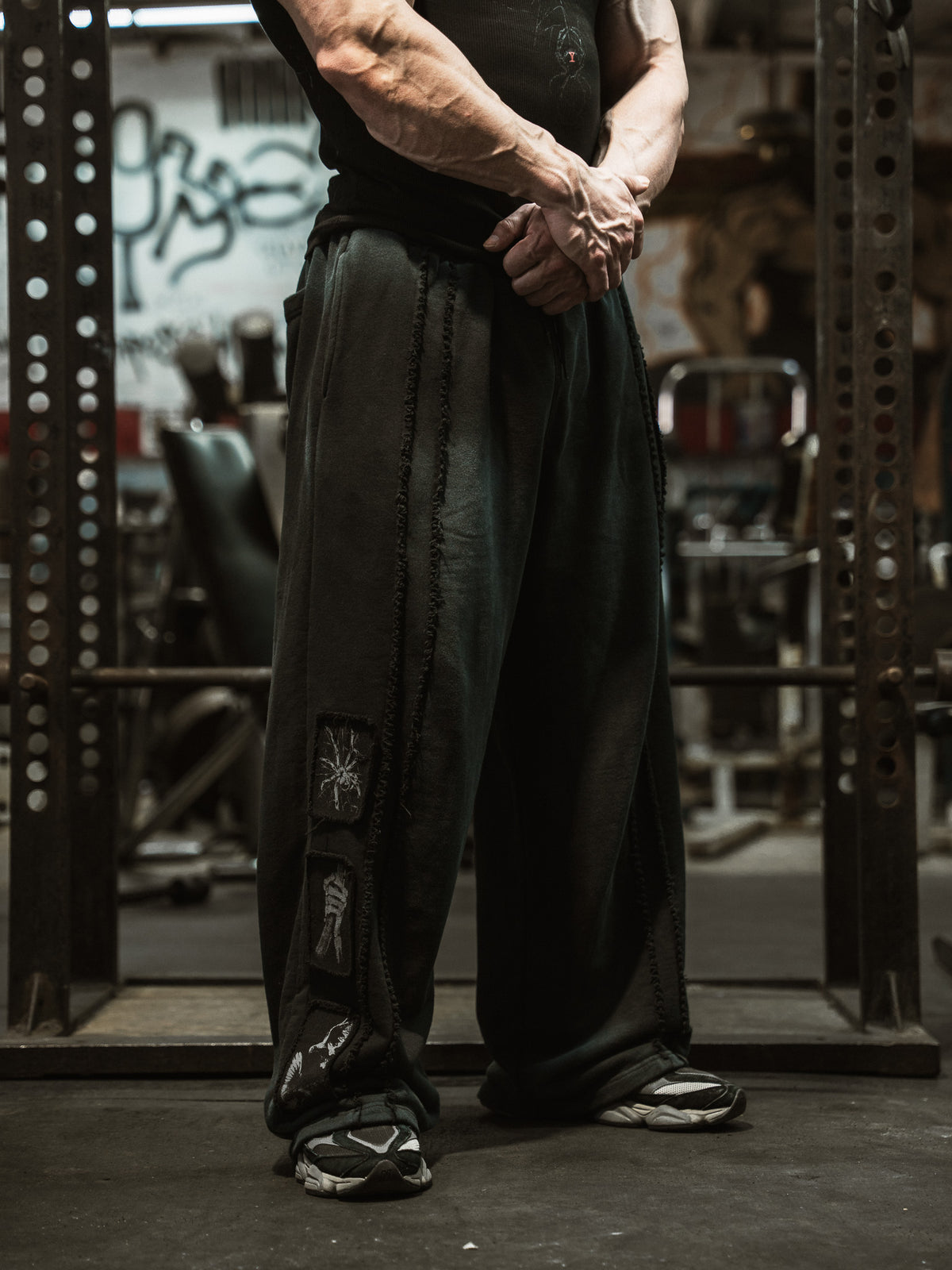 Patchwork Web Wide Leg Sweatpants