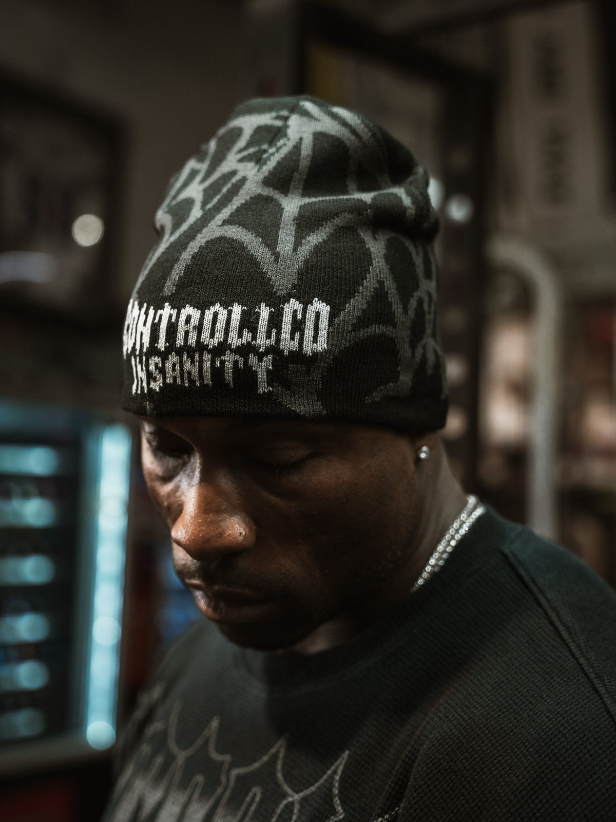 Tonal Web Skull Beanie