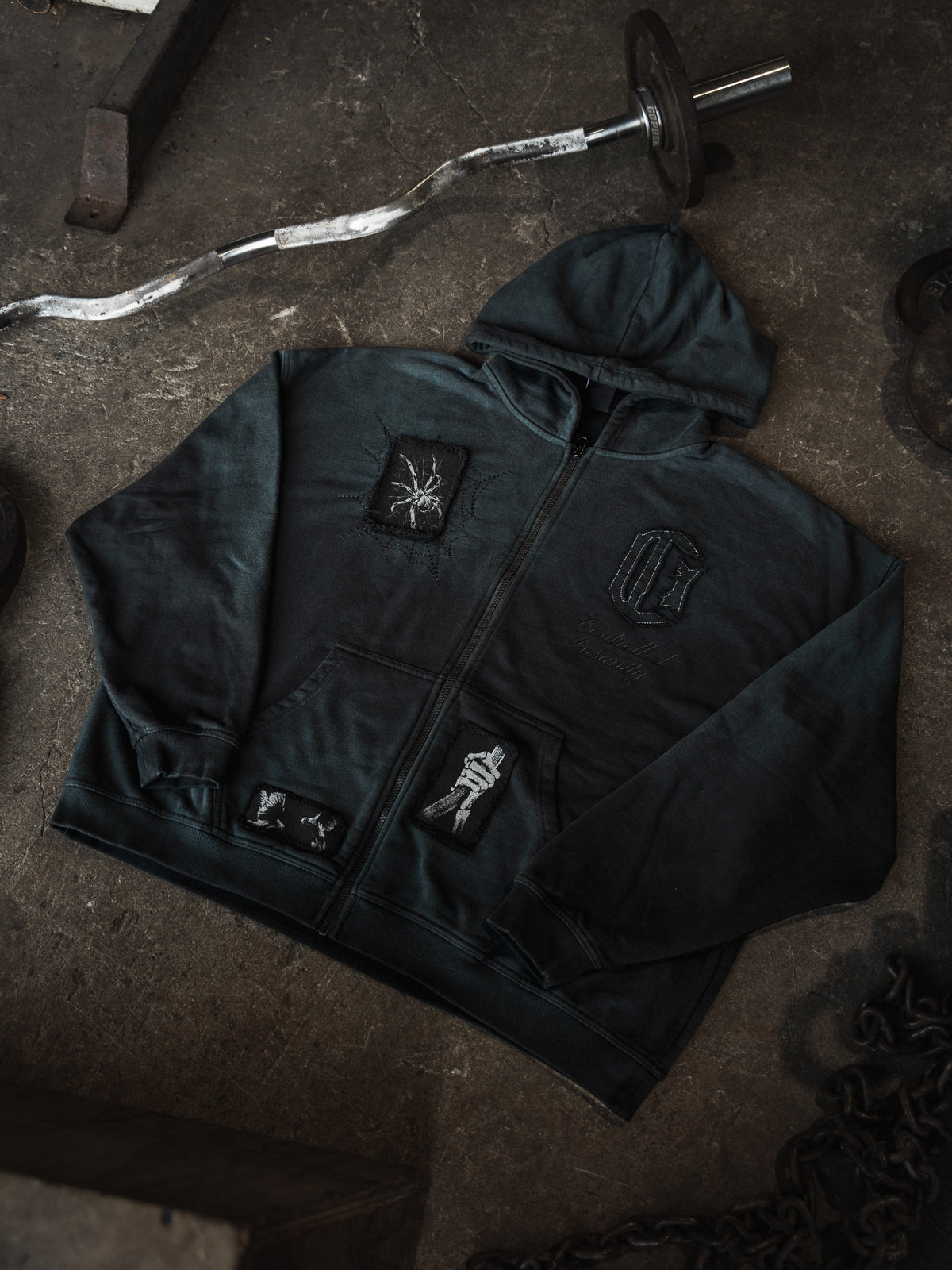 Patchwork Web Zip Up Hoodie