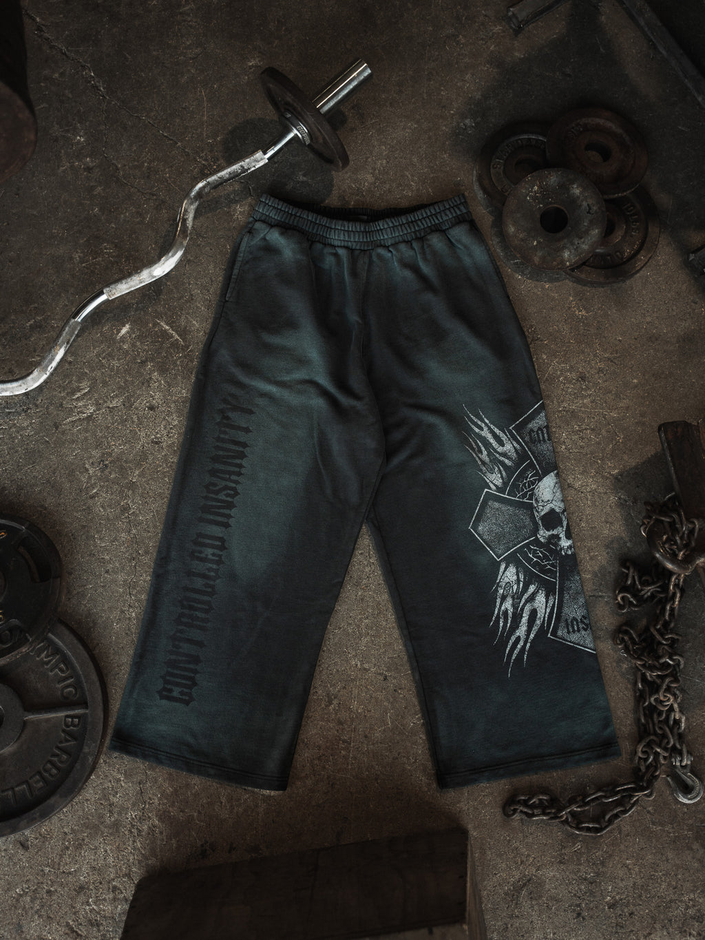 Flaming Skull Wide Leg Sweats
