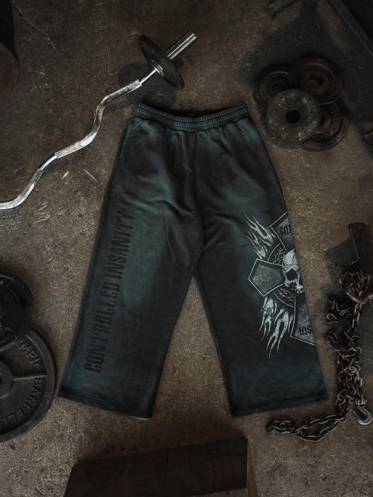 Flaming Skull Wide Leg Sweats