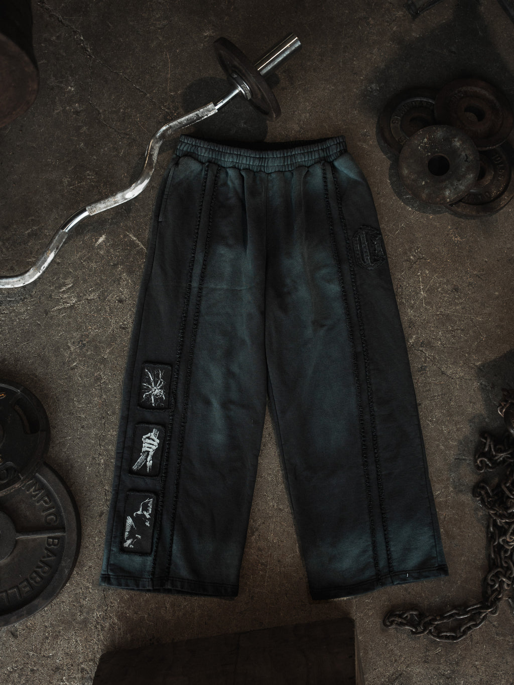 Patchwork Web Wide Leg Sweatpants
