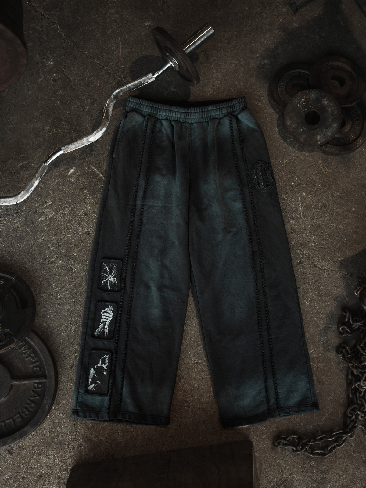Patchwork Web Wide Leg Sweatpants