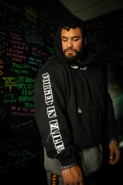 Black CI Patched Crop Hoodie