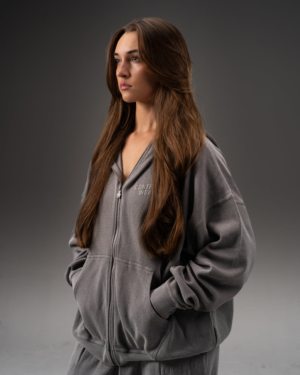 Signature Waffleknit Zip-Up - Grey