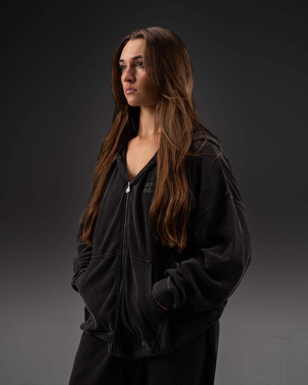 Signature Waffleknit Zip-Up - Black