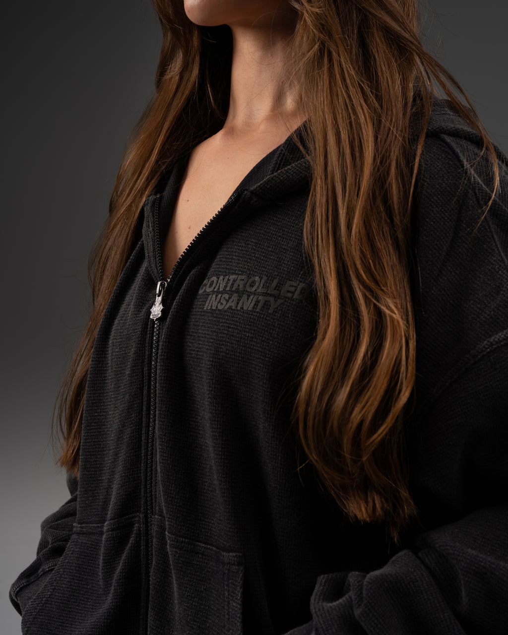 Signature Waffleknit Zip-Up - Black