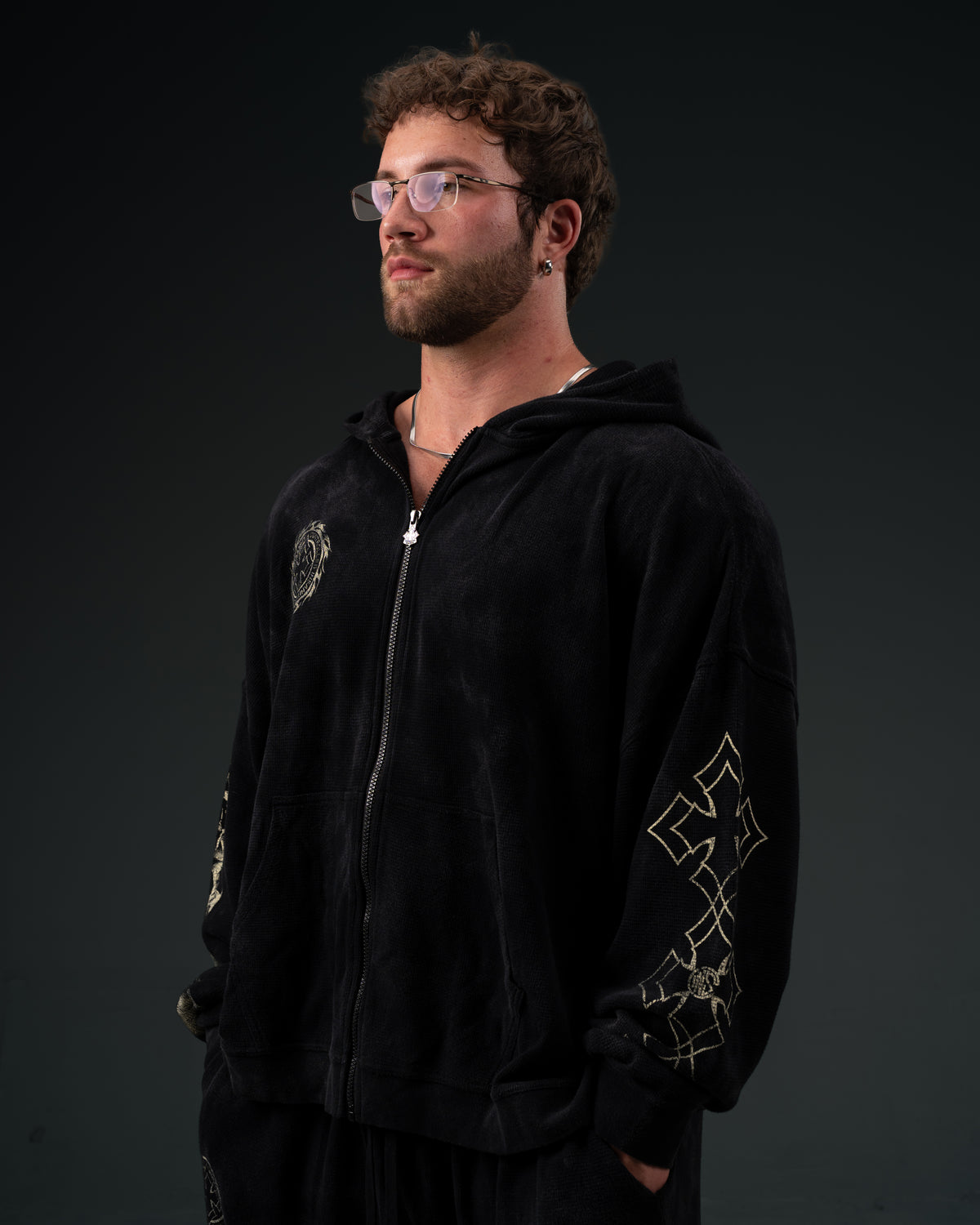 Outlaw Waffleknit Zip Up - Black W/ Beige