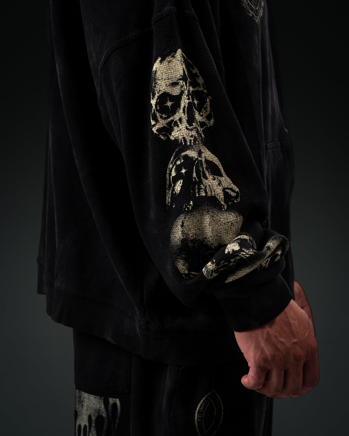 Outlaw Waffleknit Zip Up - Black W/ Beige