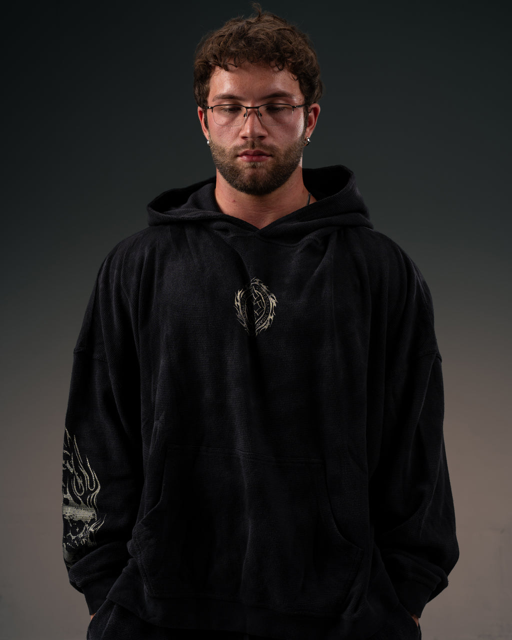 Tombstone Waffleknit Pullover - Black W/ Beige