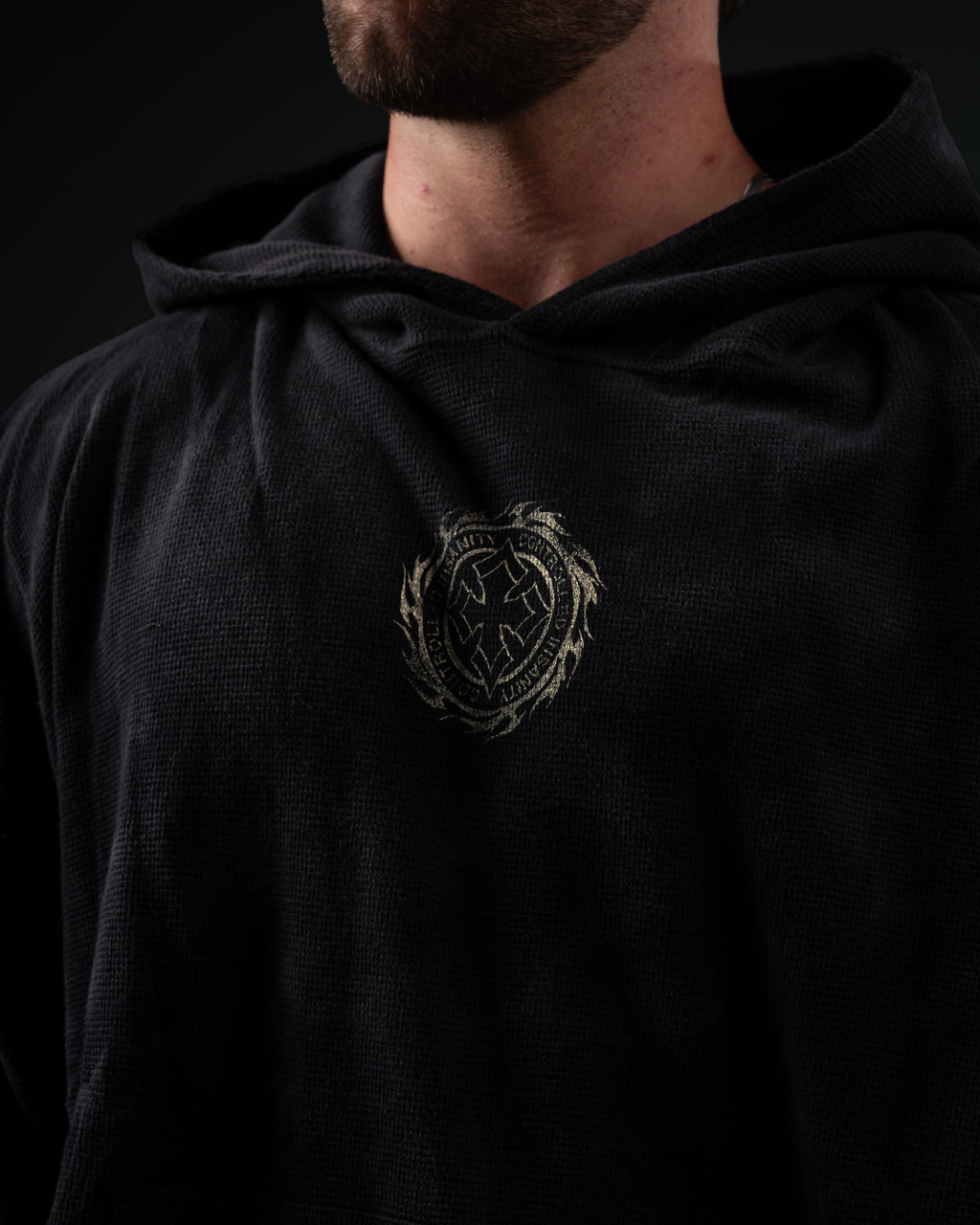 Tombstone Waffleknit Pullover - Black W/ Beige