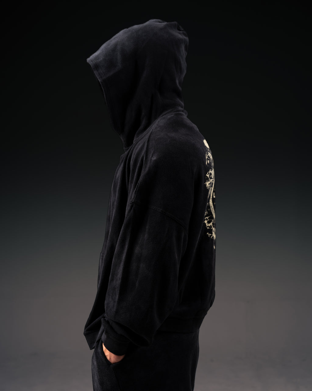 Tombstone Waffleknit Pullover - Black W/ Beige