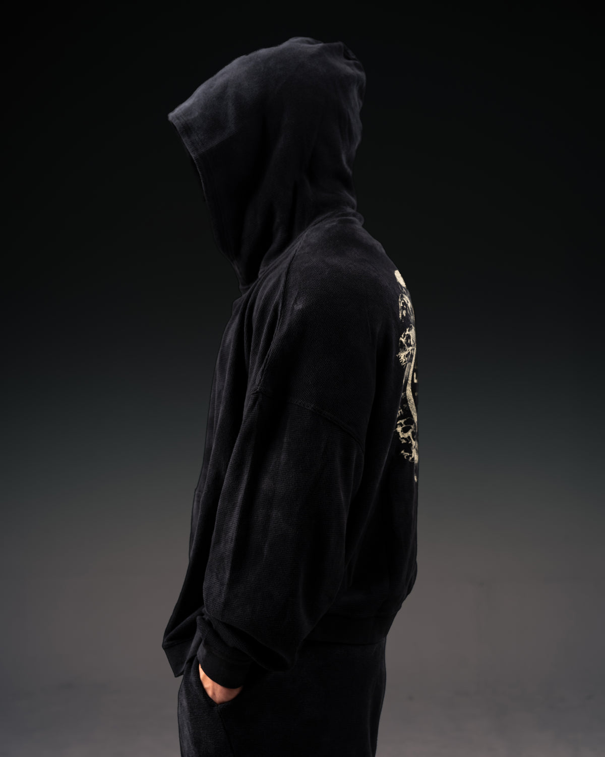 Tombstone Waffleknit Pullover - Black W/ Beige