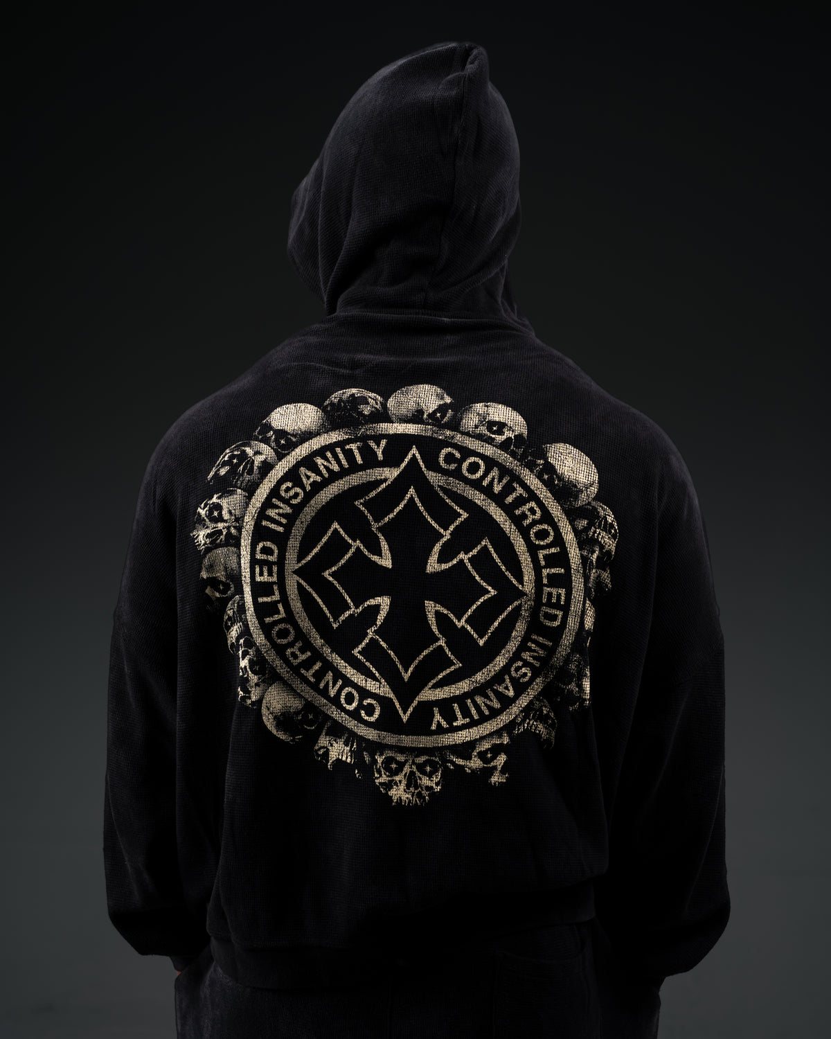 Tombstone Waffleknit Pullover - Black W/ Beige