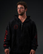 Outlaw Waffleknit Zip Up - Black W/ Red