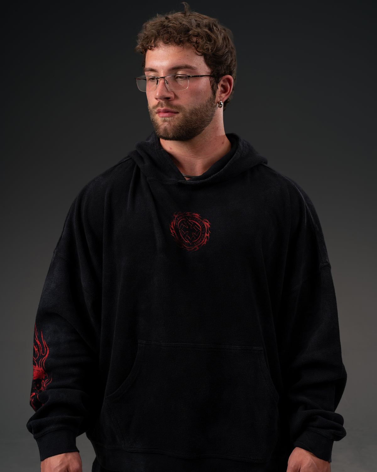 Tombstone Waffleknit Pullover - Black W/ Red