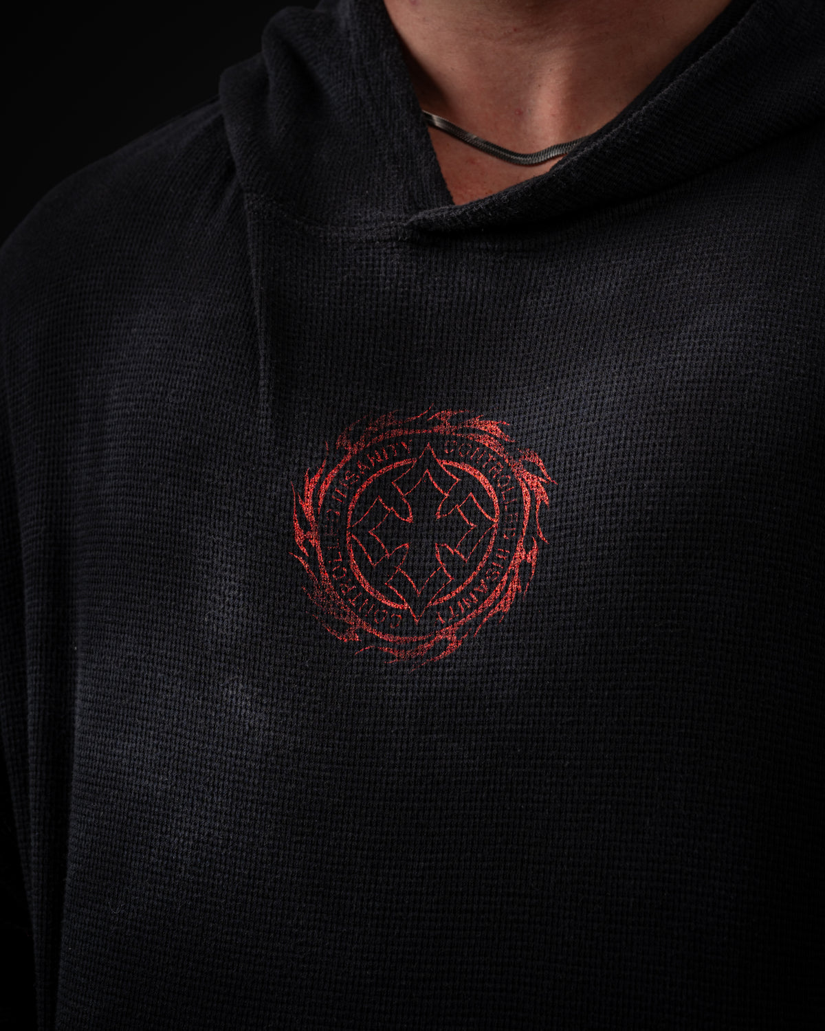 Tombstone Waffleknit Pullover - Black W/ Red
