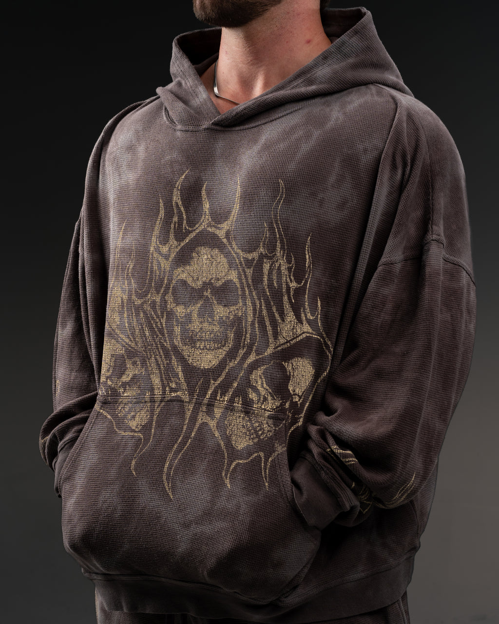 Reaper Waffleknit Pullover - Grey W/ Beige