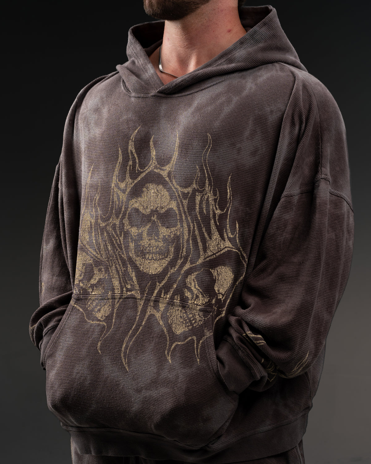 Reaper Waffleknit Pullover - Grey W/ Beige