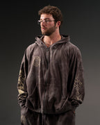 Outlaw Waffleknit Zip Up - Grey W/ Beige