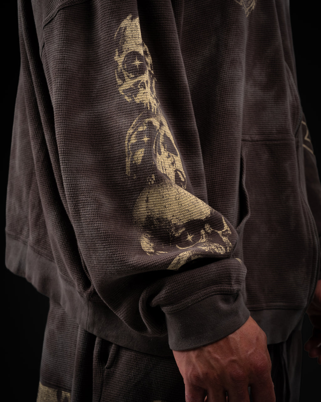 Outlaw Waffleknit Zip Up - Grey W/ Beige