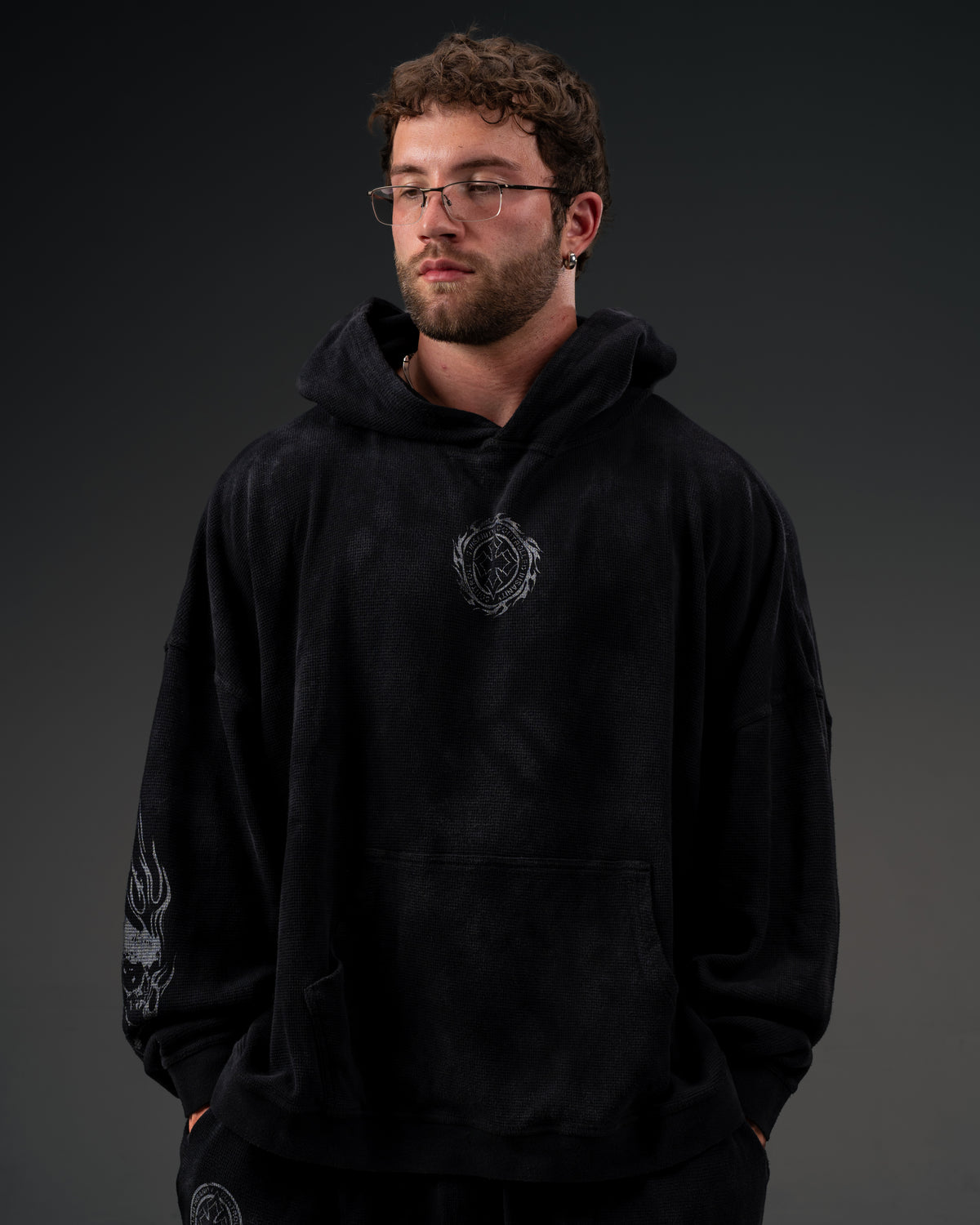 Tombstone Waffleknit Pullover - Black W/ Grey