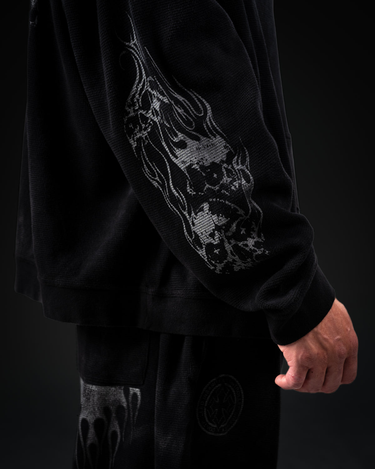 Tombstone Waffleknit Pullover - Black W/ Grey