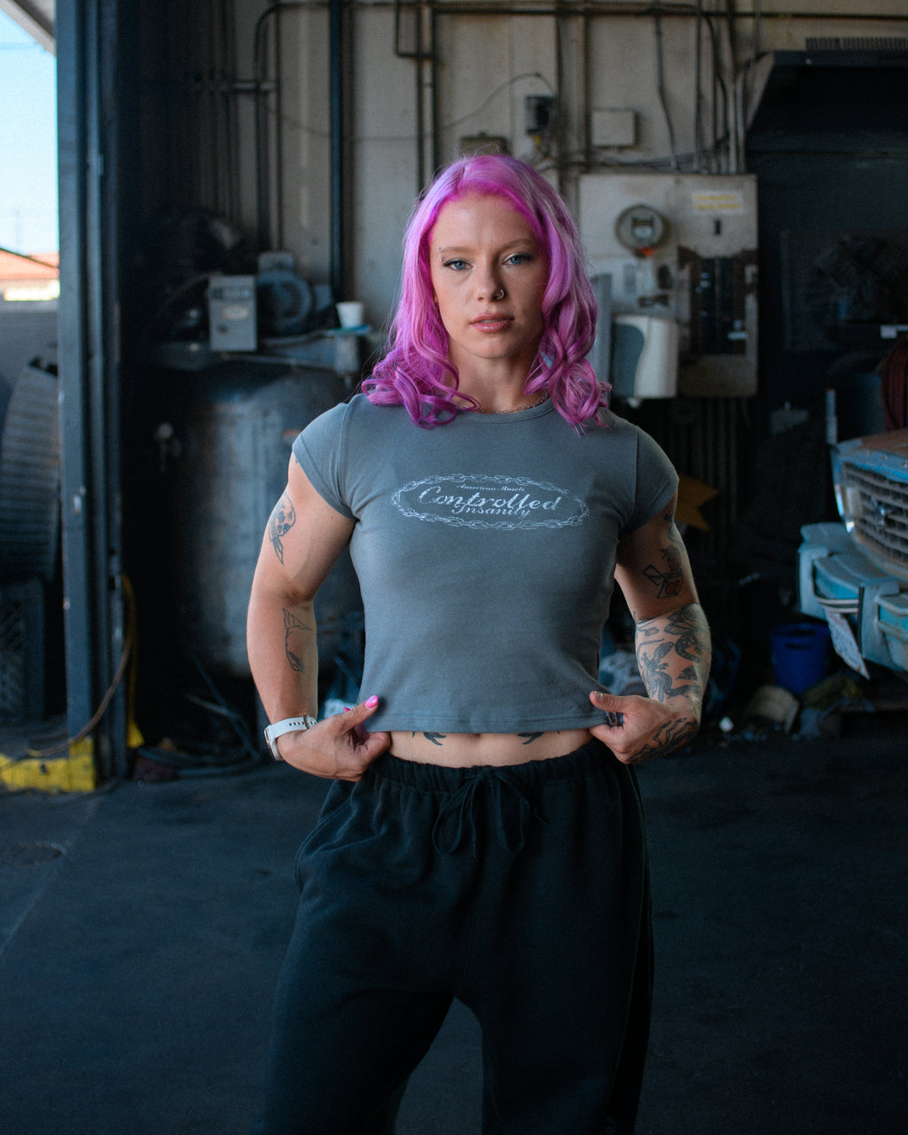 Chained Baby Tee - Grey