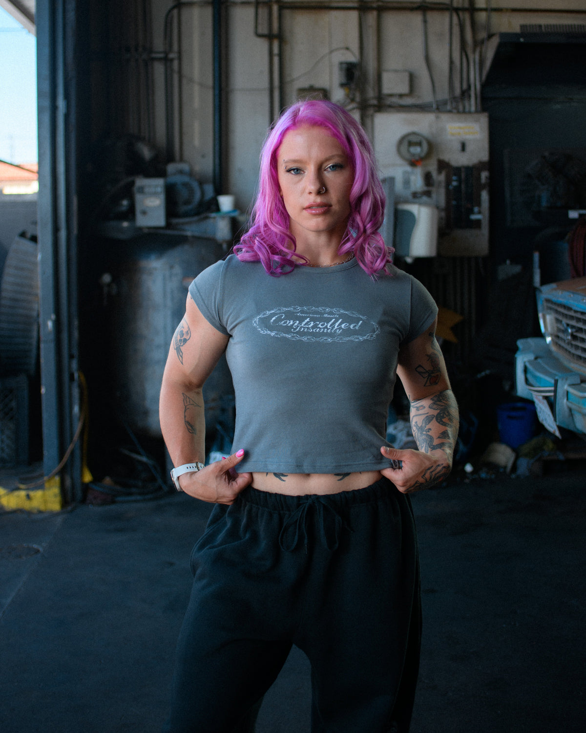 Chained Baby Tee - Grey