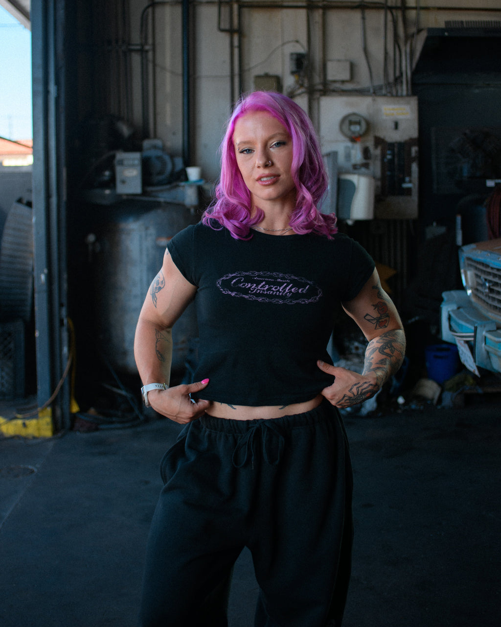 Chained Baby Tee - Glossy Pink