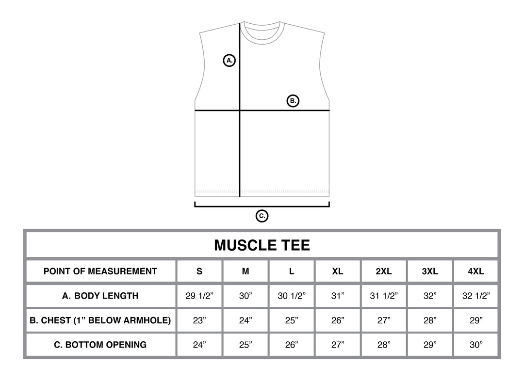 NY Cutoff Tee size chart