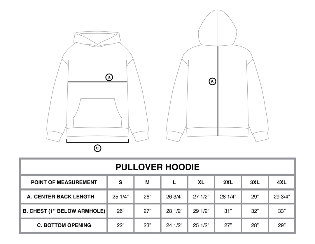 Pitch Black Heavyweight Pullover size chart