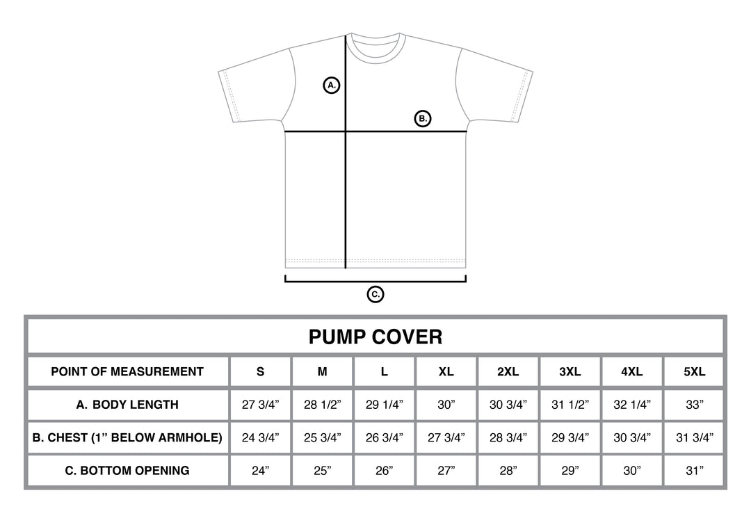 Electric Inferno Pump Cover size chart