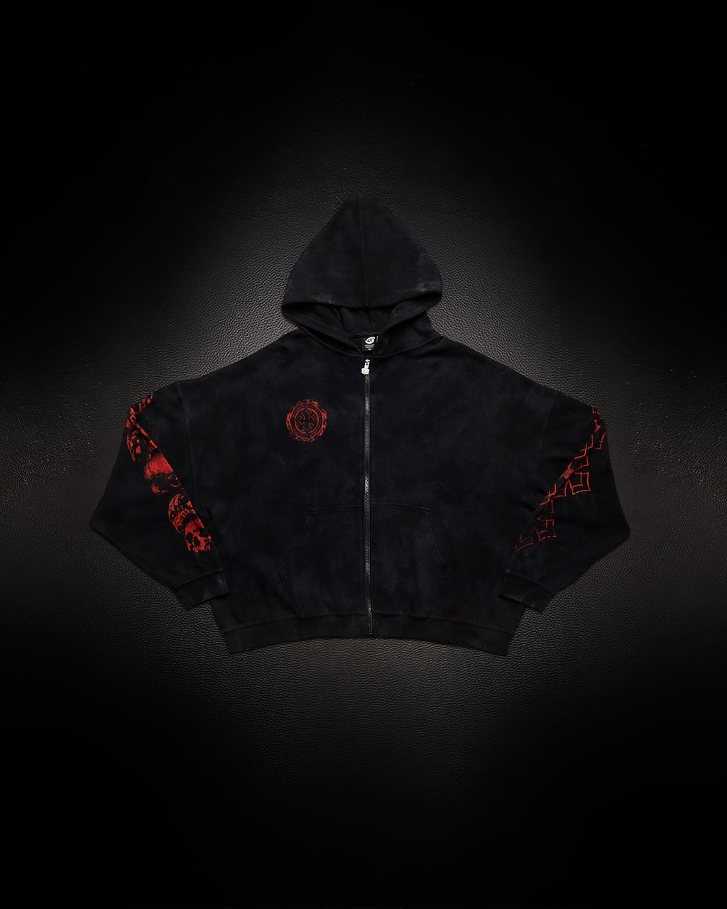 Outlaw Waffleknit Zip Up - Black W/ Red